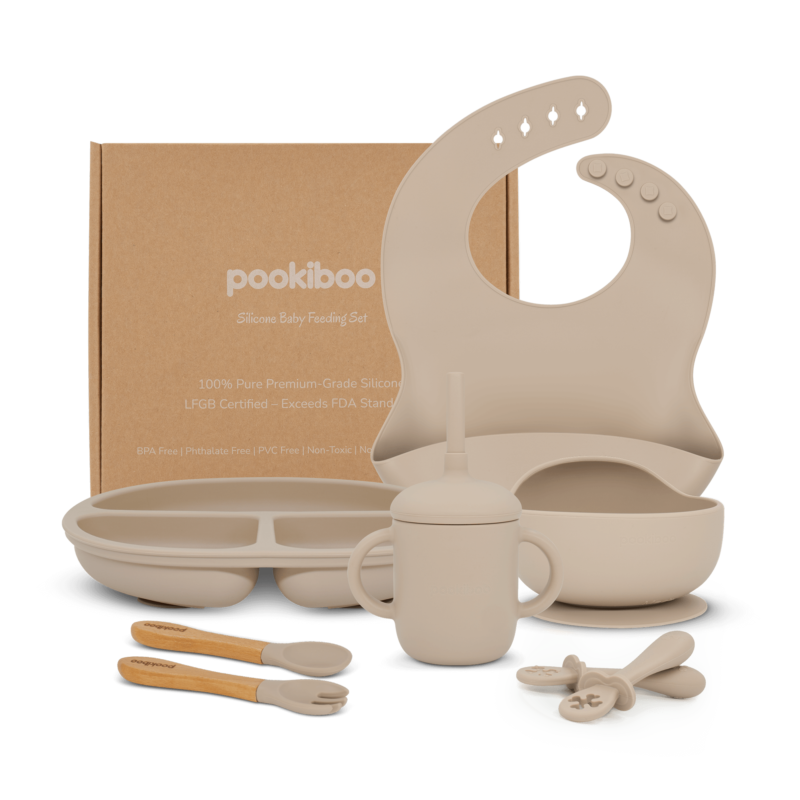 Feeding-Set-100%-Premium-Silicone-Beige 100% Premium Silicone Baby Feeding Set Beige