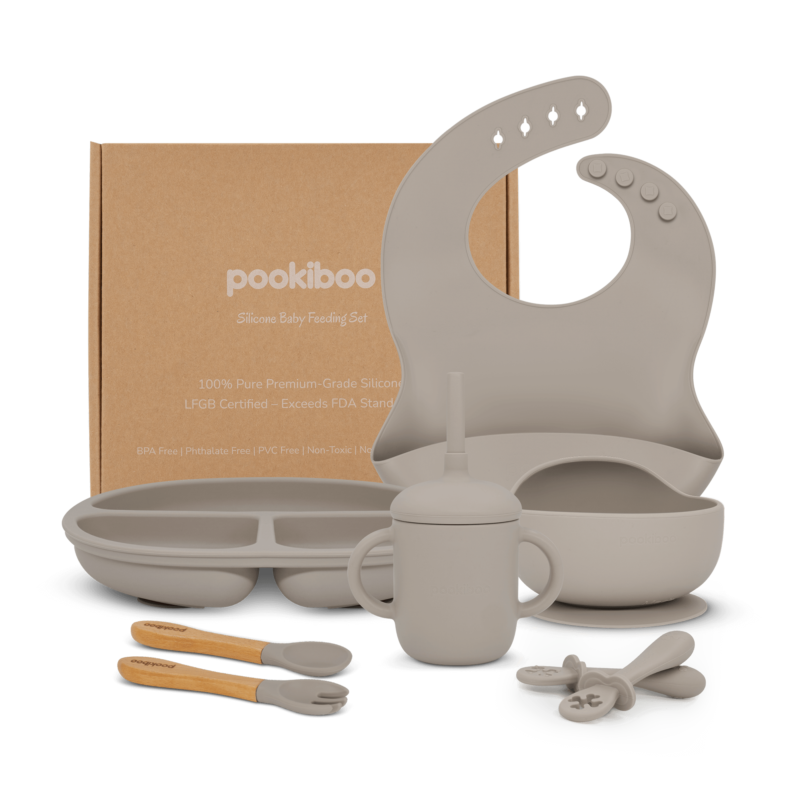 100% Premium Silicone Baby Feeding Set Gray