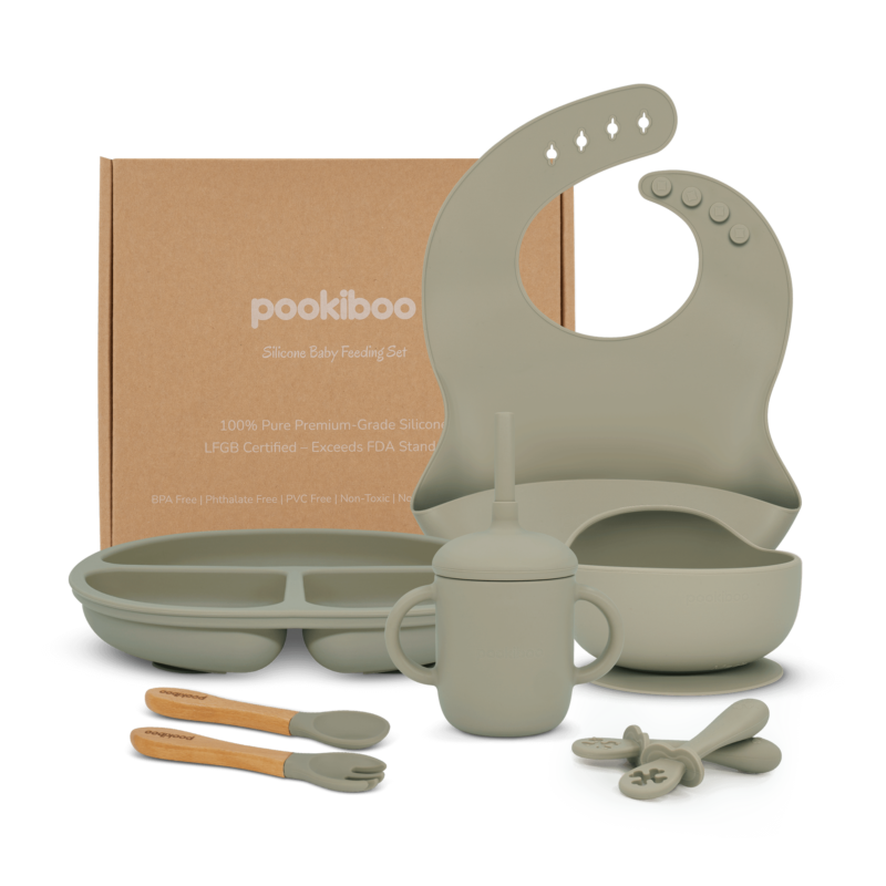 Feeding-Set-100%-Premium-Silicone-Olive 100% Premium Silicone Baby Feeding Set Olive