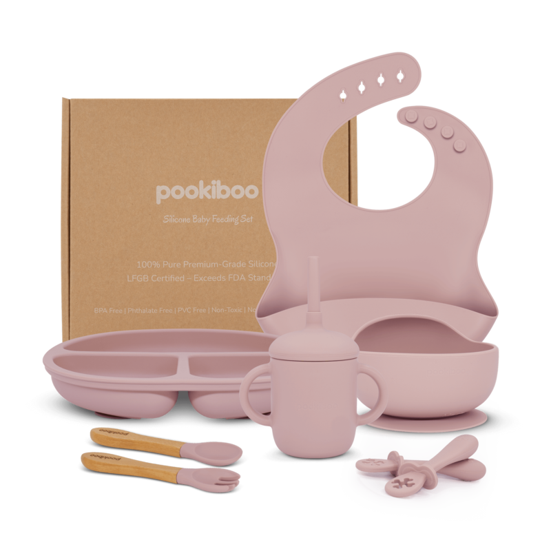 Feeding-Set-100%-Premium-Silicone-Pink 100% Premium Silicone Baby Feeding Set Pink