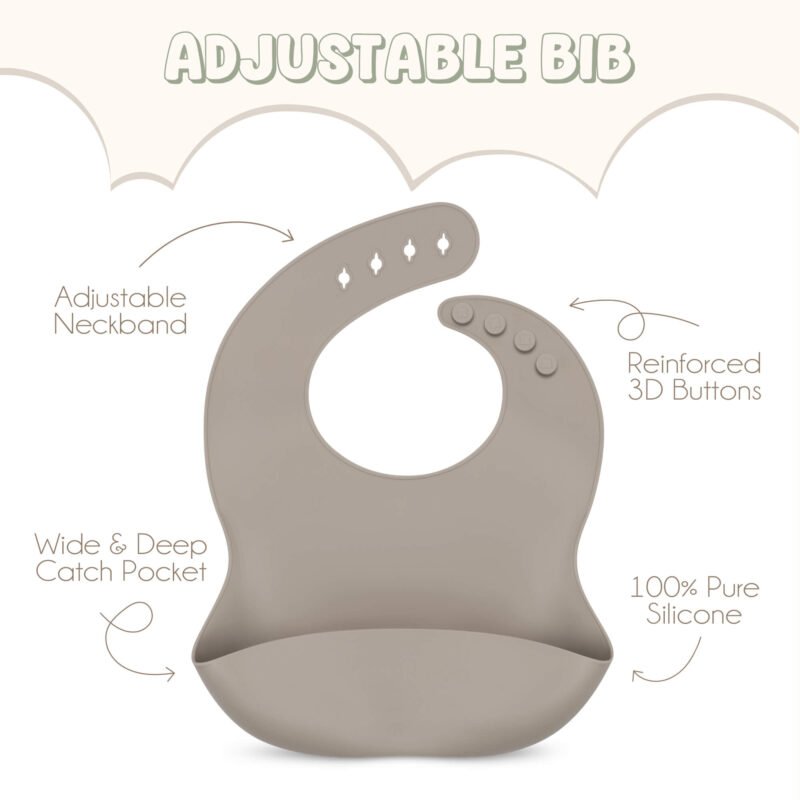 MAIN IMAGE BIB SILICONE BABY GIFT BASKET- PEBBLE GRAY