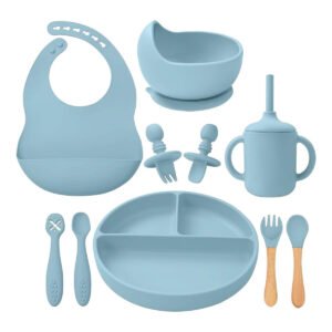SILICONE BABY FEEDING SET - DUSTY BLUE