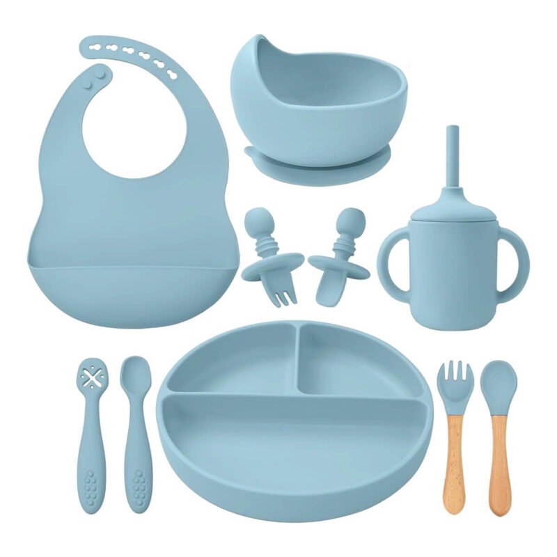SILICONE BABY FEEDING SET - DUSTY BLUE