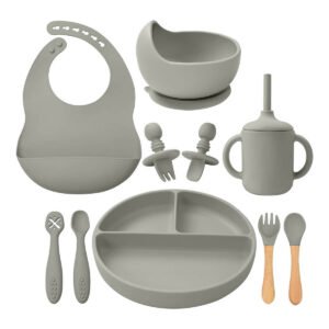 SILICONE BABY FEEDING SET - PEBBLE GRAY