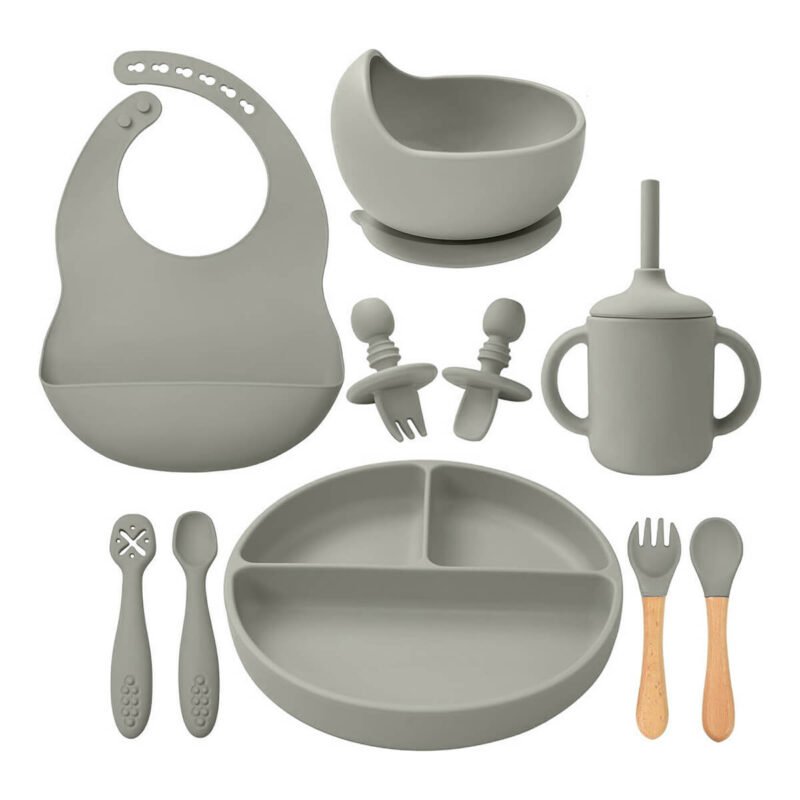SILICONE BABY FEEDING SET - PEBBLE GRAY