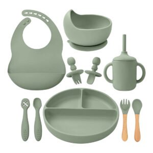 SILICONE BABY FEEDING SET - OLIVE SAGE