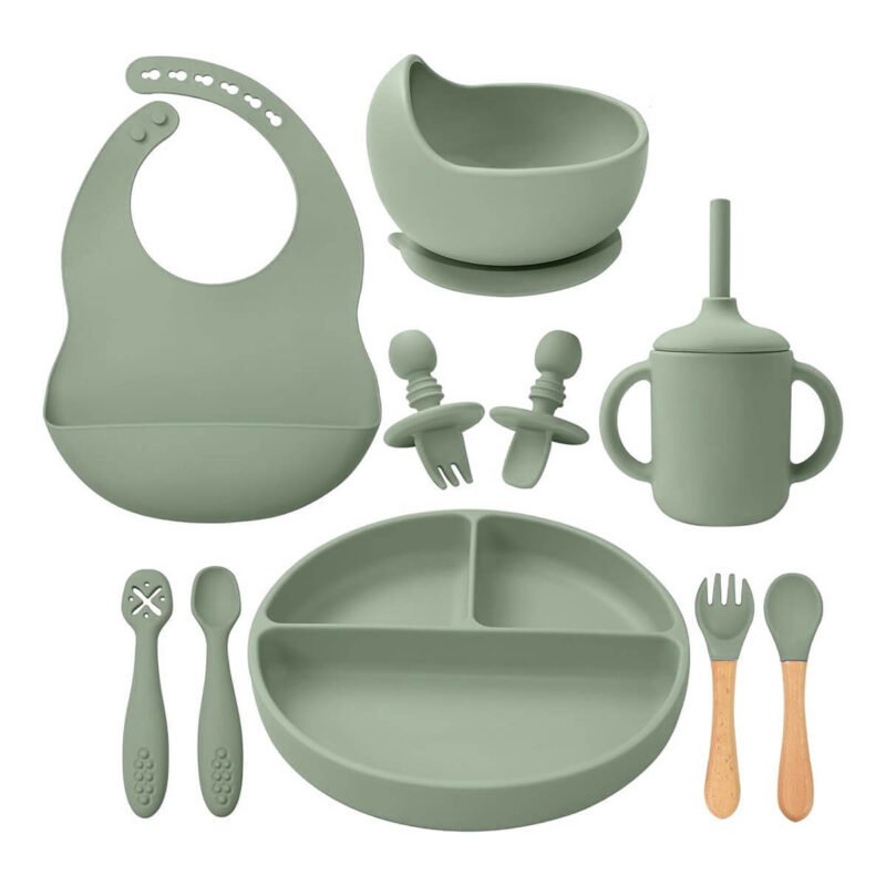SILICONE BABY FEEDING SET - OLIVE SAGE