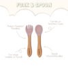 Baby,Table,Setting,Background.,Silicone,Set,On,Light,Background.,Place Pink Silicone baby fork and spoon